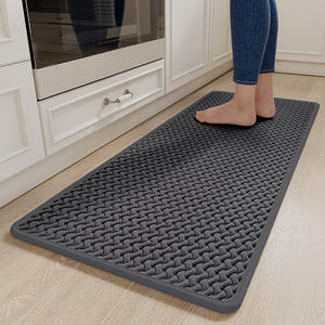 Alfombra de cocina rectangular antideslizante, lavable, absorbente de agua y aceite, para entrada de cocina, textura tejida de algodón y espuma gris - Product Image 1