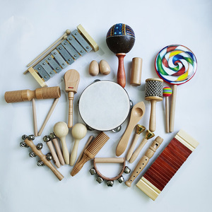 Ensembles d'instruments de musique Orff en bois en gros, jouets d'éveil musical pour bébés, tambourin, xylophone - Product Image 2