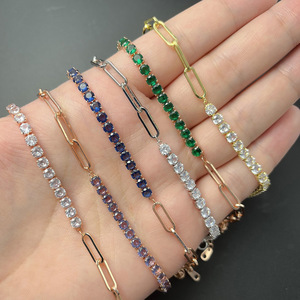 Wholesale <b>Rainbow</b>-Gold Rose Gold Paperclip Chain Bracelets Multi-Color Gem Links Stackable Party Glam for Daily Styling Zircon - Product Image 4