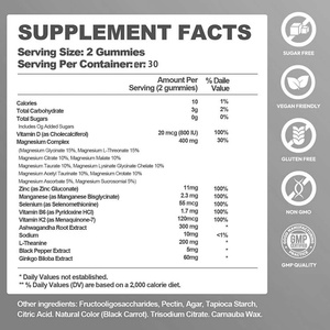 Gomitas de Glicinato de Magnesio con Ashwagandha, L-Teanina, Zinc y Vitaminas - Sin Azúcar para la Concentración y la Relajación, para Adultos y Niños - Product Image 2
