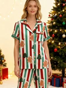 Hot Sale Women's Christmas Knit V-neck Short-sleeved Elegant Casual <strong>Pajama</strong> Set-Soft Thermal Breathable Elastic Waist Printed - Product Image 6
