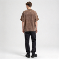 T-shirt Mineral Wash pour homme, col rond, manches courtes, épaules tombantes, en coton peigné épais, coupe ample, uni, col côtelé
