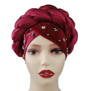 Couvre-chef en Satin africain pour <span class=keywords><strong>femme</strong></span>, Turban tressé, en Gele, pour <span class=keywords><strong>mariage</strong></span> musulman nigérian, nouvelle collection 2020 - Product Image 3
