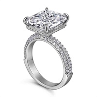 Anpassbarer 925 Sterling Silber Rhodium-Plattierter Damen-Ehering Klassischer Stil Verstellbarer Smaragdschliff Verlobungsring-Set