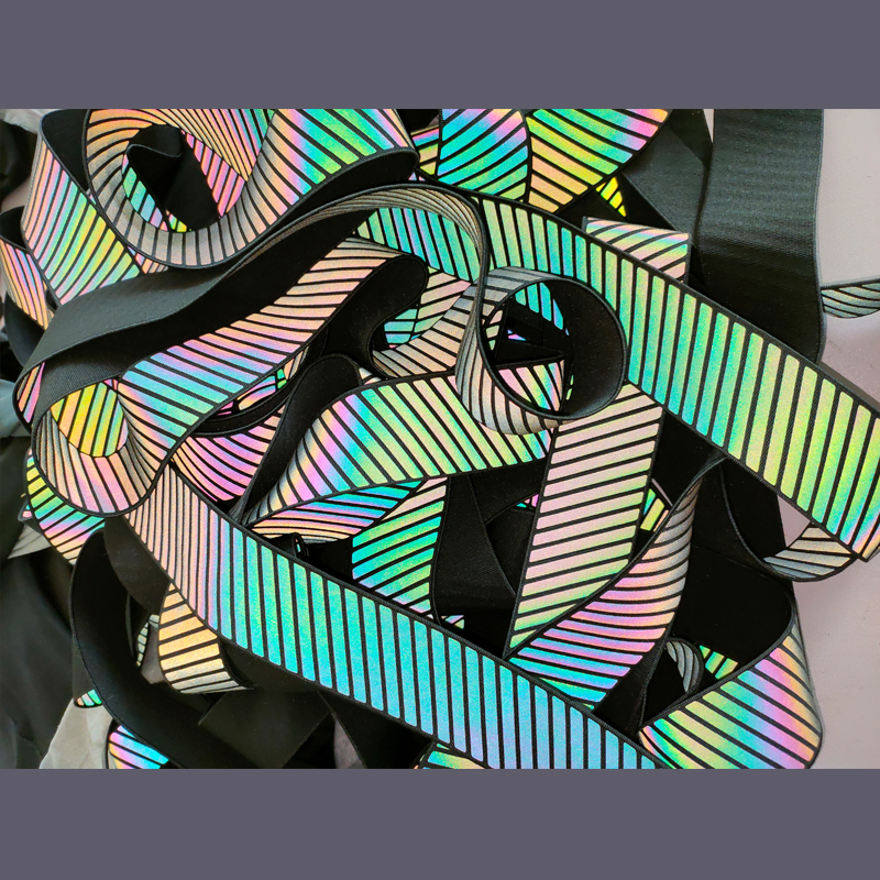 Черная плоская 4 см 1,5 дюйма жаккардовая ткацкая Светоотражающая высокоэластичная эластичная тесьма лента для нижнего белья пояс для одежды