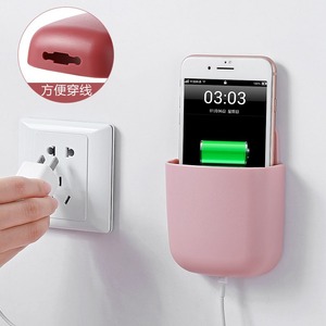 Wall Mounted Phone Charging Holder Rectangle Solid Color No Drilling Required For Office Bedroom Storage - Product Image 1