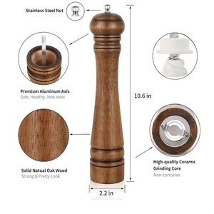 Ensemble de moulin à sel et à poivre manuel en bois à boule ronde de <span class=keywords><strong>5</strong></span>, 8 et 10 pouces, nouveau Design - Product Image 3