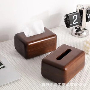 Boîte à mouchoirs en bois massif couleur noyer, boîte de rangement pour serviettes, boîte à pain en bois à coins arrondis pour la maison, ornement de table basse. - Product Image 1