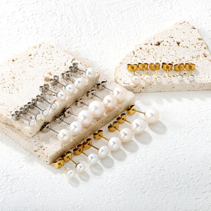 Pendientes de Perlas Elegantes y Sencillos, Chapados en Oro de 18k, Acero Inoxidable, Perlas de Imitación, Joyería de Moda para Mujer - Product Image 1