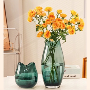 Jarrón de cristal azul de alta gama para sala de estar, grande, transparente, para flores secas, de lujo ligero, con diseño de caballo y madera, para plantas verdes - Product Image 6