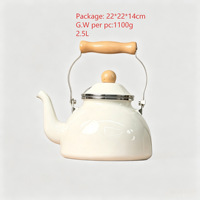 Bouilloire à thé émaillée 2,5 L, théière vintage émaillée pour cuisinière, pot à eau, café et thé en émail avec poignée en bois pour la décoration de la cuisine à domicile