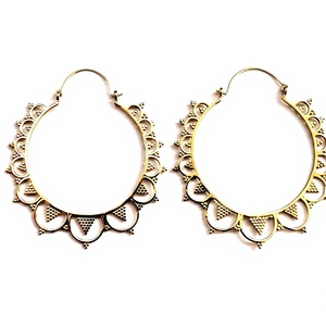 Large Tribal Bohemian <b>Gypsy</b> Queen Junk Jewellery Brass Hoop Earrings - Product Image 1