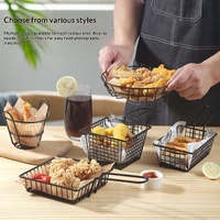 Panier à frites conique en fil de fer noir robuste avec poignée pour servir frites, poulet, mozzarella, snacks, idéal pour la maison, les barbecues, les fêtes et les événements en extérieur