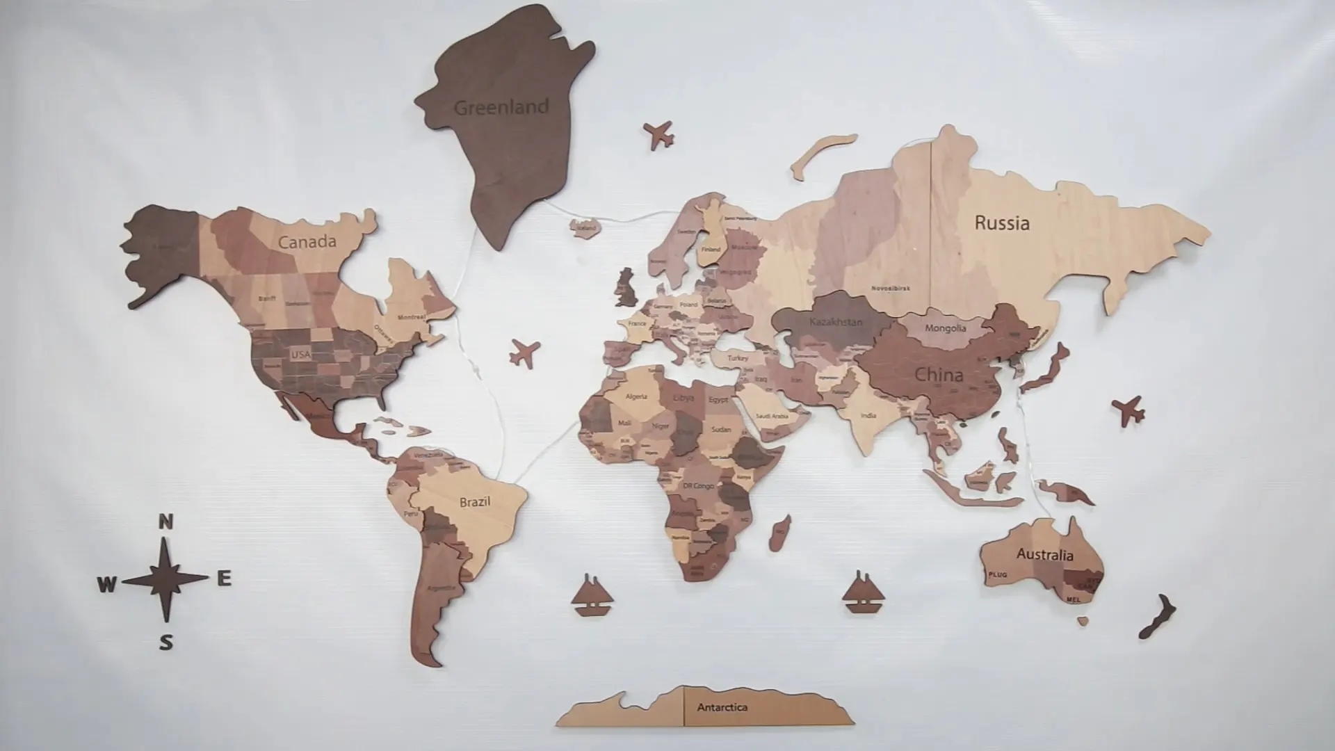 Bản đồ thế giới gỗ 3D với đèn LED backboard bản đồ du lịch thế giới