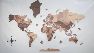 Carte du monde en bois 3D avec panneau arrière LED Carte de voyage du monde