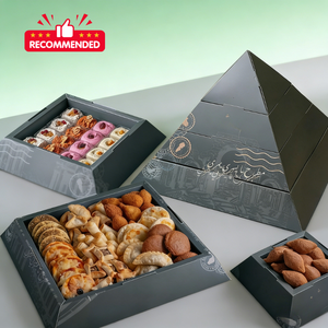 Boîte alimentaire pyramide personnalisée <span class=keywords><strong>en</strong></span> papier pour pâtisseries arabes halal, desserts, traiteur, emballage à emporter et plateaux de dégustation - Product Image 1