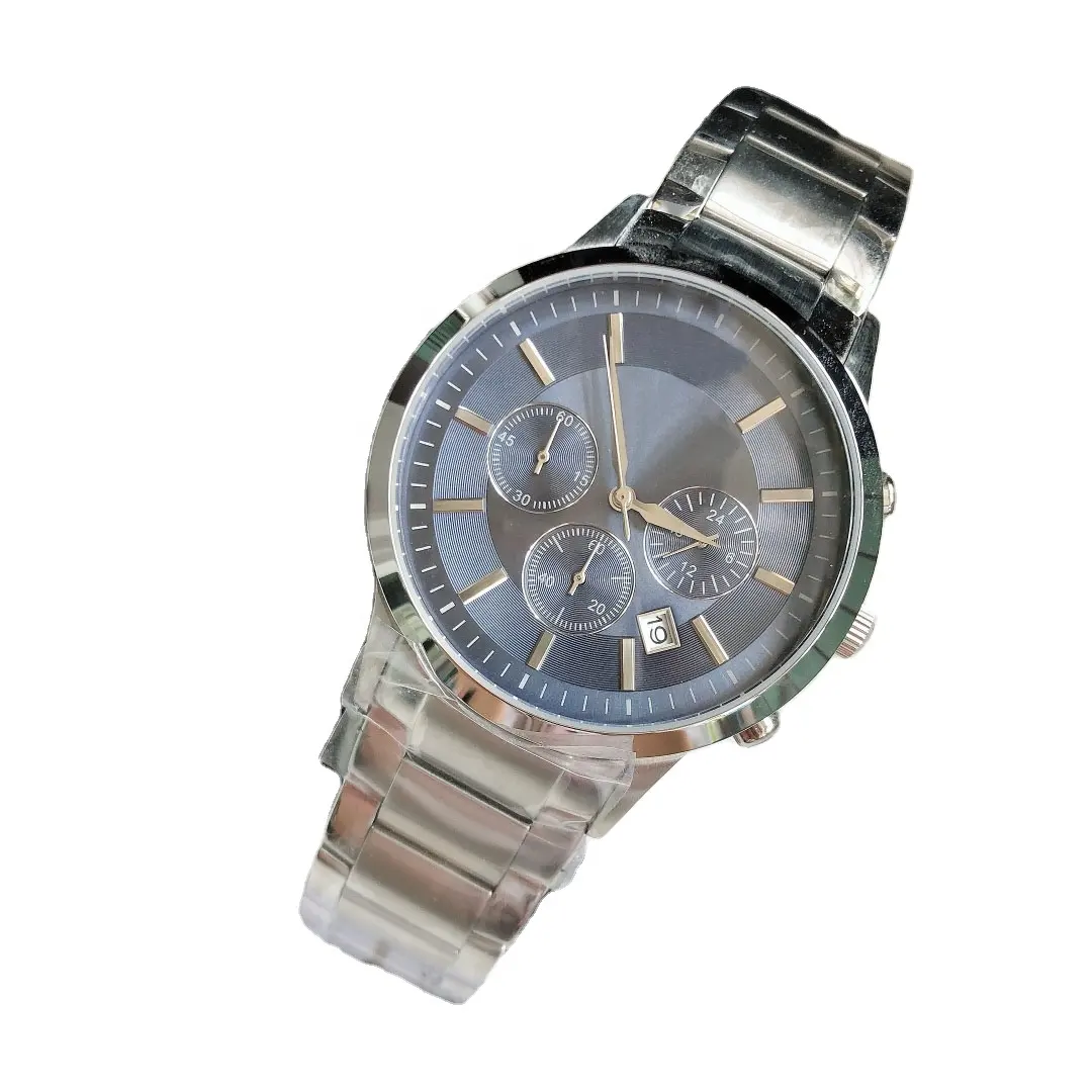 Ar2448original 100% Hot Selling Classic Staalmateriaal Heren Drie Ogen Ontwerp Tijdcode Horloge Quartz Uurwerk Jam Tangan Lelaki