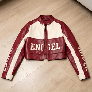 <span class=keywords><strong>Blouson</strong></span> Moto Court Personnalisé pour <span class=keywords><strong>Femme</strong></span> avec Lettrage et Blocs de Couleurs, Style Streetwear en Similicuir, <span class=keywords><strong>Blouson</strong></span> Bomber Court Entièrement Zippé - Product Image 2