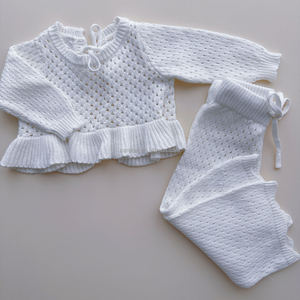Ensemble d'été <span class=keywords><strong>pour</strong></span> fillette : Pull en maille à motif quadrillé avec lien au dos et <span class=keywords><strong>pantalon</strong></span> ample – Tenue de plage en tricot <span class=keywords><strong>pour</strong></span> tout-petits - Product Image 1