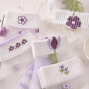 Women's Summer Thin Cotton Ankle Socks With Floral Embroidery Breathable Sweat Absorbing Japanese Style JK Boat Socks - Product Image 3