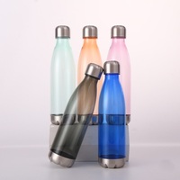 Bouteille d'eau sport légère en plastique sans BPA en forme de bouteille de cola avec couvercle en acier inoxydable