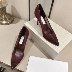 Chaussures habillées de créateur de haute qualité pour femmes, à enfiler, classiques, en tissu maillé orné de cristaux, à bout pointu, talons fins, respirantes - Product Image 5