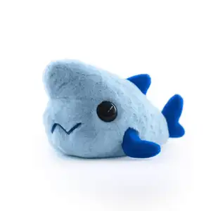 M348超可爱蓬松毛绒妖精鲨鱼玩具塑料眼睛小孩礼品蓝色海洋动物妖精鲨鱼毛绒玩具