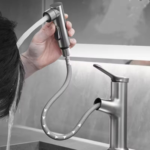 <span class=keywords><strong>Robinet</strong></span> de lavabo de salle de bain moderne en laiton massif, mitigeur pivotant à 360° avec douchette extractible pour projets hôteliers - Product Image 3