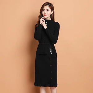 Huachao Hot Causal Lady Soild Sweater <strong>Dress</strong> Over Knee Round Neck Slim Fit Knit Women Sweater of <strong>Dress</strong> - Product Image 4