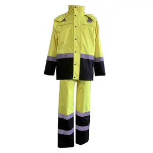Hi Vis seragam kerja dua potong, celana dan jaket tahan air dan tahan api
