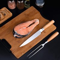 Ensemble de couteaux à fileter en acier inoxydable avec manche en bois naturel, Logo personnalisé, couteau à découper de 8 pouces, ensemble de fourchettes à viande
