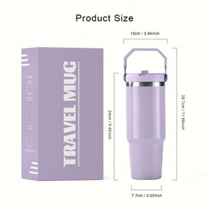 Gobelet isotherme personnalisé avec logo, 30 oz, double paroi en acier inoxydable, tasse à café isolée sous vide, gobelets de voyage pour voiture avec poignée et couvercle - Product Image 4