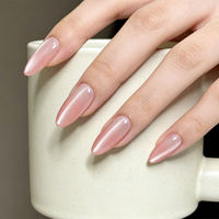 Ongles en gel press-on faits main Manisky, style français, forme amande, couverture complète, adhésifs réutilisables, 30 pièces, longueur courte, boîte cadeau de luxe