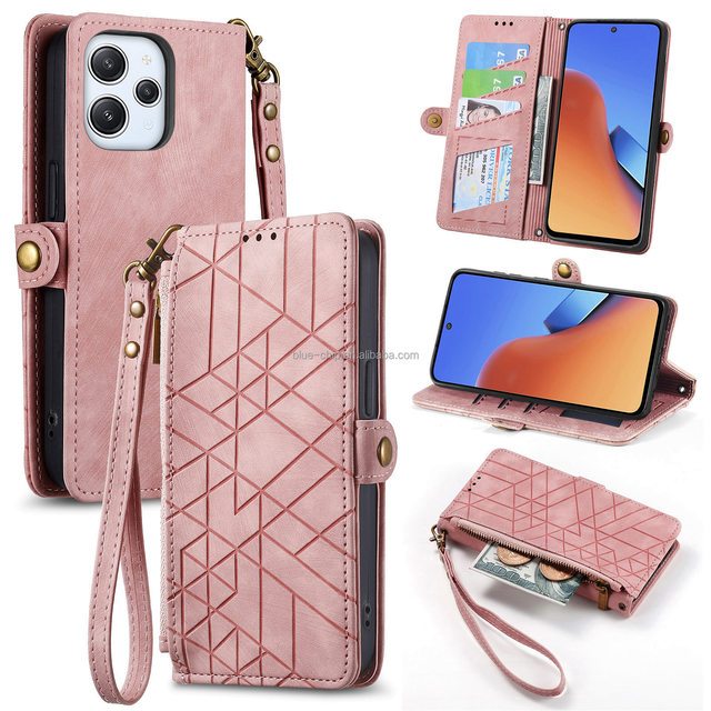 Western Graphic Fancy Leather Back Wholesale Strap Wallet Holder Mobile Cover Phone Case for Android Redmi 12 Cellphone Case