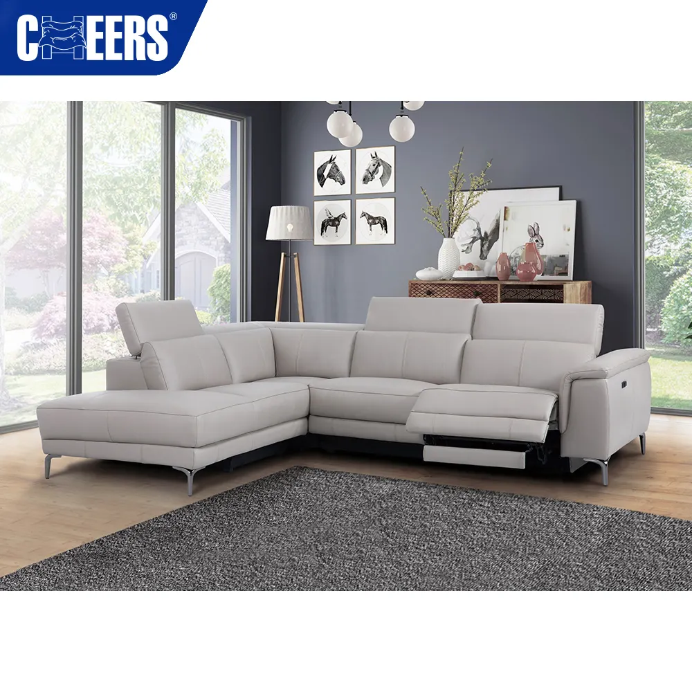 MANWAH CHEERS Modern deri beyaz ev mobilya kesit koltuk takımı oturma odası için Metal bacaklar ile