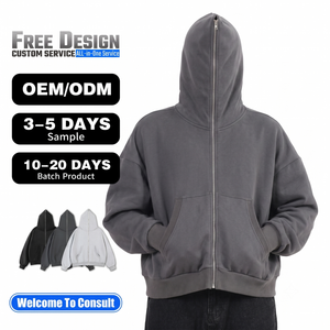 Sudadera con capucha completa personalizada para hombre, con cremallera, corte holgado, forro polar de algodón grueso, lisa, oversize, estilo urbano, fabricante TKAN918 - Product Image 1
