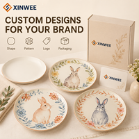 Assiettes en porcelaine Spring Bunny, décor floral dessiné à la main, compatibles lave-vaisselle, OEM, fourniture en gros personnalisée, Amérique du Nord