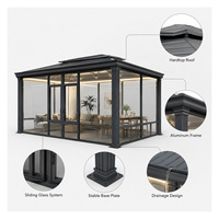 Pergola extérieure en aluminium avec toit en métal, imperméable, avec porte coulissante en verre pour terrasse ou restaurant