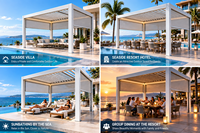 Weiße Motorisierte Aluminium-Lamellenpergola Wasserdichter Outdoor-Pavillon mit Einziehbaren Seitenvorhängen für Poolbereich Hotel