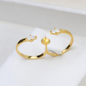 Anneau double réglable en argent S925 pour femmes, bijoux en perles DIY, support vide, produit semi-fini, forme de diamant ovale 166 - Product Image 2