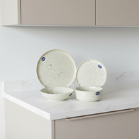Service de table de luxe en grès céramique |   Assiettes et bols blancs mouchetés |   Résistant au four, anti-fuite, compatible lave-vaisselle et micro-ondes