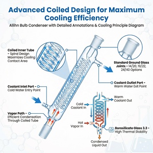 Condensador <span class=keywords><strong>Graham</strong></span> de Vidrio Borosilicato Premium con Tubo Interno Enrollado, Junta Estándar, para Destilación por Reflujo en Química - Product Image 3