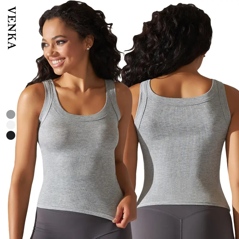 Neue Frauen ärmelloses Yoga-Top Sexy schnell trocknende gerippte Baumwolle Spandex elastischen Stoff Laufen Fitness Gym Tank Top Weste