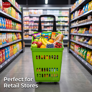 Keranjang Belanja Plastik 60L dengan Roda dan Pegangan Terintegrasi untuk Supermarket/Toko Kelontong - Product Image 2