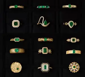 H&F Original Natural Emerald Diamond Rings Vintage Custom 18k 14k 9k Real Gold Emerald Diamond Rings Wholesale