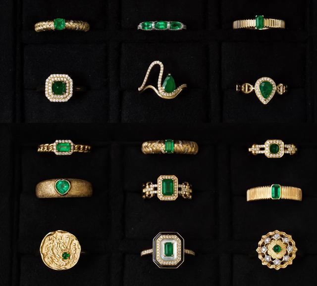 H&F Original Natural Emerald Diamond Rings Vintage Custom 18k 14k 9k Real Gold Emerald Diamond Rings Wholesale