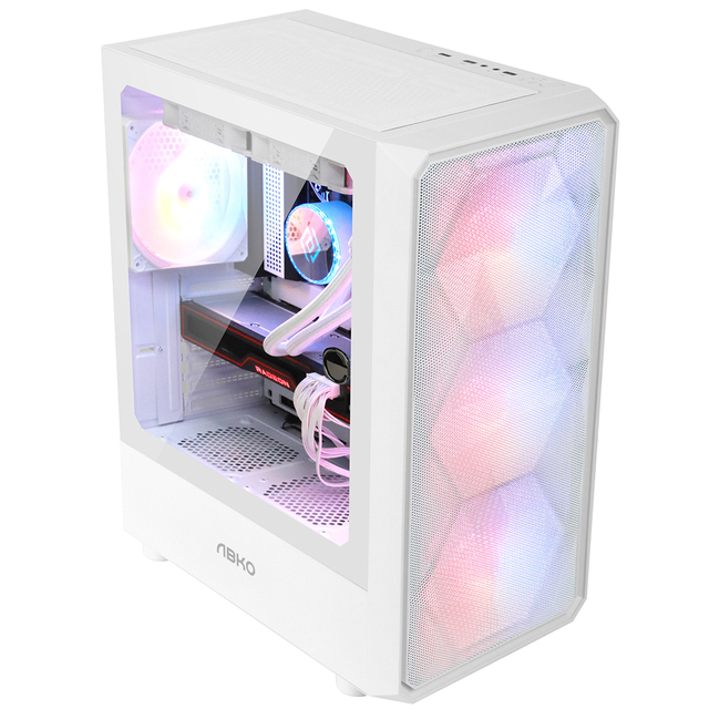 ABKO G40 WH ATX Mid Tower Gaming Computer Case Steel RGB Fans USB 3.0 Support 360mm Radiator Space Front Mesh Side Tempered