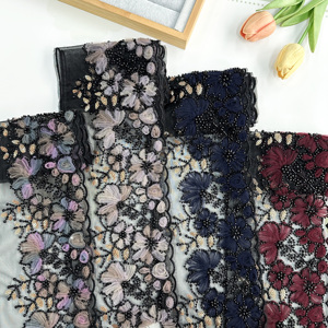 Cinta de Encaje de Malla Floral Bordada con Cuentas al por Mayor <span class=keywords><strong>para</strong></span> Decoración de Vestidos de Novia y Vestidos de Noche - Product Image 5