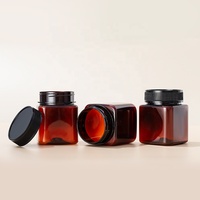 ODM 235ml récipient de stockage de miel carré en plastique distributeur de sirop bocaux bouteille d'emballage de miel pour animaux de compagnie avec couvercles à vis