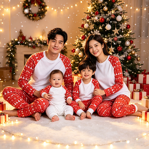 Set Piyama Keluarga Natal Custom, Bahan Polyester, Sublimasi Kosong, Pakaian Tidur Anak, Baju Santai Anak Laki-laki Perempuan, Grosir - Product Image 1